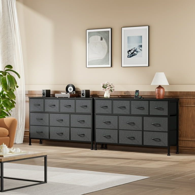 grey dresser tv stand WONDER COMFORT Freestanding Gray 7 Drawer 11.8 in. Wide Chest of Drawers Chest Tower TV Stand with Wood Top for Closet Bedroom TN-7Drw-GY