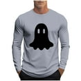 thumbnail image 3 of UVEASISHA Mens Long Sleeve Halloween Shirt Big and Tall Casual Ghost Print Graphic Tees Slim Fit Stretch Workout Shirts Holiday Funny Gifts Gray 4XL, 3 of 6