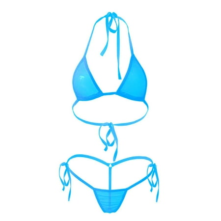 Oplxuo Women s Halter Mini Bikini Sets Sexy See Through Micro Thong Swimsuit Tie Side Bottom Two Piece Lingerie Bathing Suit