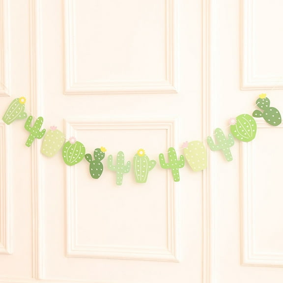 FESTFENDS Summer Themed Party Pull Flag Cactus Ice Cream Shapes 2Pcs Paper Banner for Indoor Outdoor