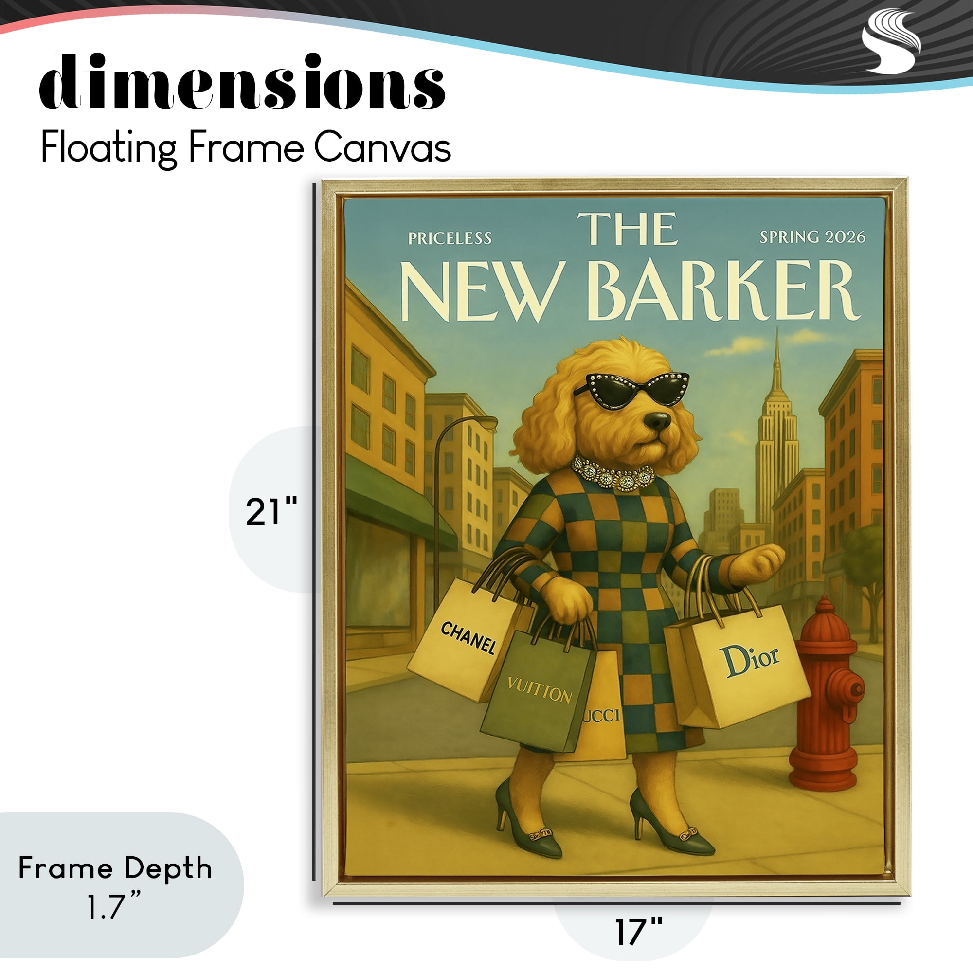Stupell Industries New Barker Dog Magazine Gold Framed Floater Canvas Wall Art, design by Grotto Studios