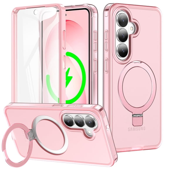 Dteck for Samsung Galaxy S26 Case with Screen Protector,Magnetic Invisible Stand, Compatible with MagSafe, Full Body Shockproof Translucent Phone Cover,Pink