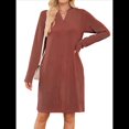 thumbnail image 2 of Vestido Informal de Larga con Bolsillos y Cuello en V para Mujer, Holgado, para Otoño e Invierno Color Caramelo XL, 2 of 9