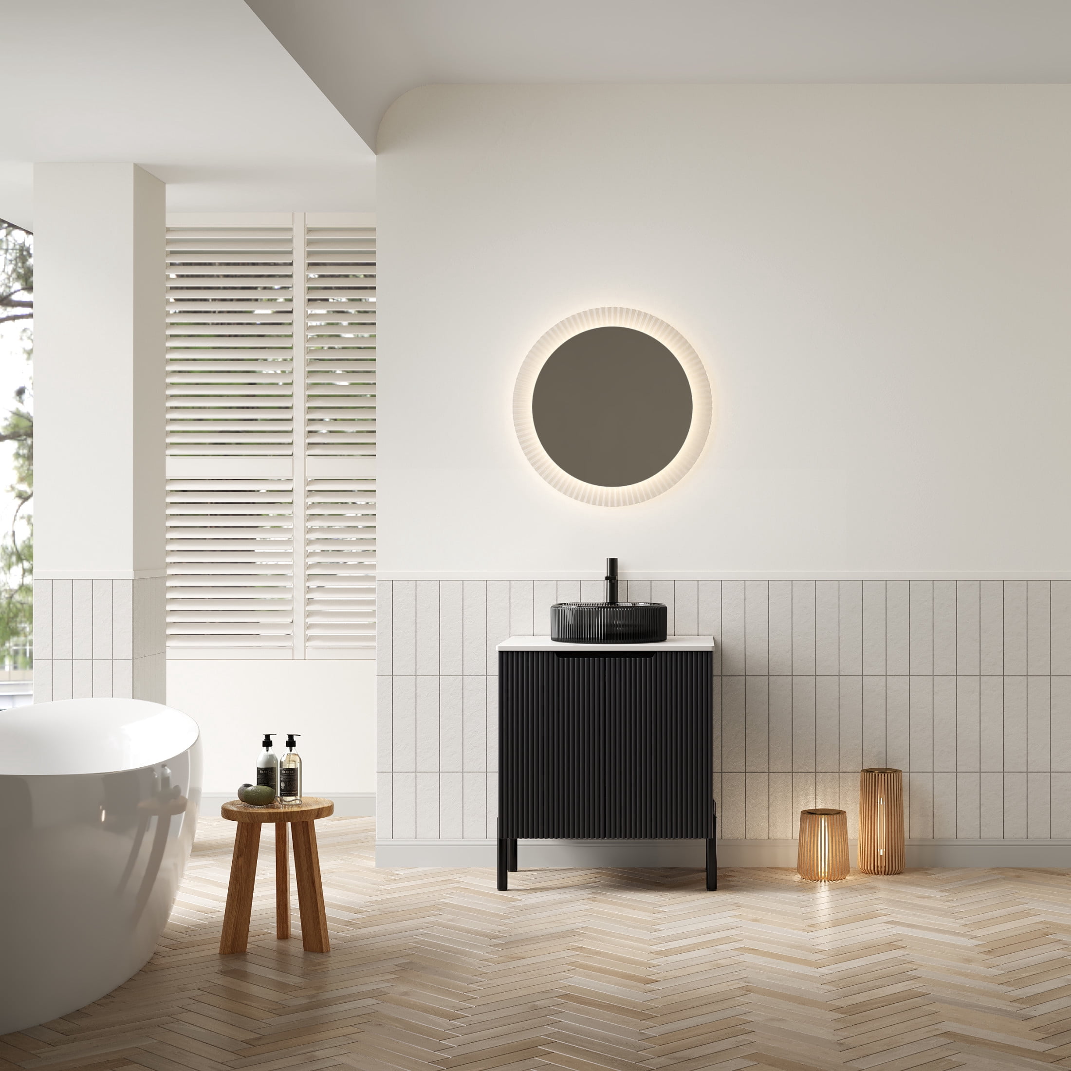 Noble House TURIO 24" Bathroom Vanity with Sintered Stone Countertop, Storage Cabinet, Black Round Basin, Black