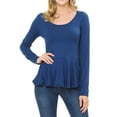 thumbnail image 2 of SSOULM Women's Long Sleeve Stetchy Knit Ruffle Hem Peplum Blouse Top with Plus Size, 2 of 5