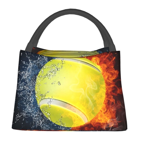Fotbe Tennis Ball In Fire And Water Bolsa Térmica Portátil con Estampado, Bolsa de Entrega de Alimentos Aislada, Bolsa Reutilizable de Gran Capacidad para Comidas y Supermercado