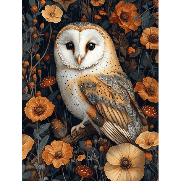 Qisvanset Framed Canvas Wall Art 12x16 Inch Mushroom Wildflower Barn Owl Woodland Art