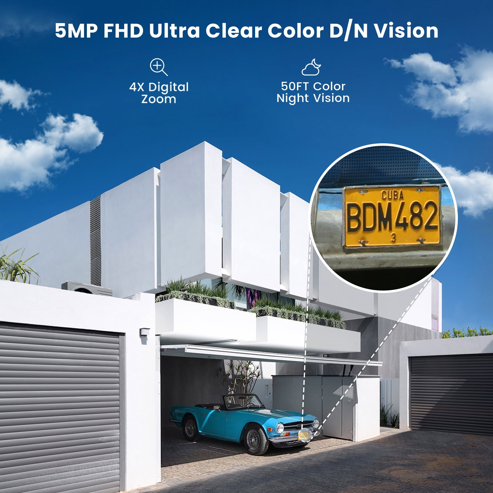 ieGeek 5MP 360° View Solar Security Cameras WiFi Outdoor, Color Night Vision, Waterproof