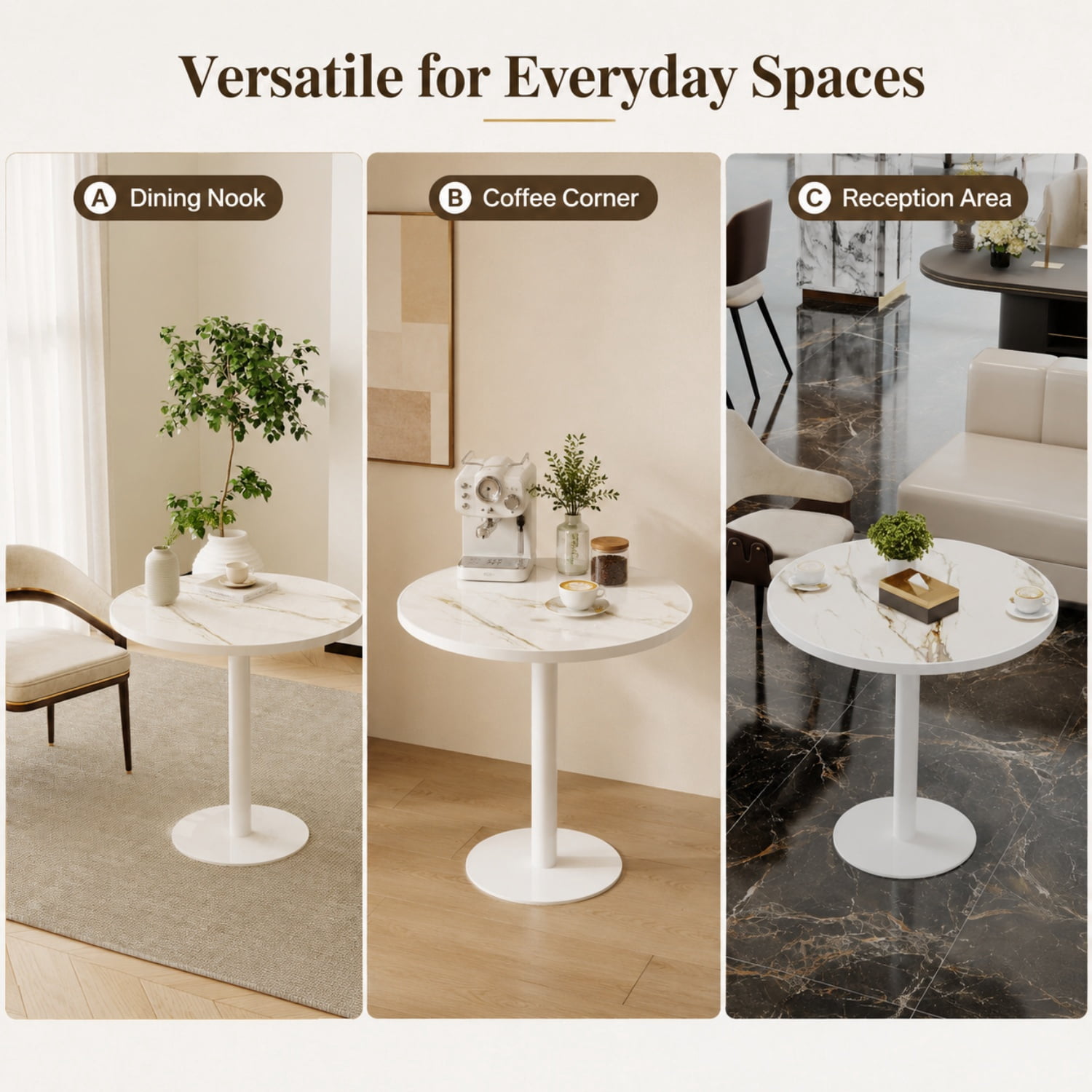 Miniyam 31.5 in. Round Tulip Dining Table for 2-4, Glossy Stone-Look Pedestal Table for Kitchen or Small Spaces, White