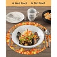 thumbnail image 3 of 13 Inch Round Placemats Set of 6, Orange Fall Non Slip Heat Insulation PP Table Mats, Retro Maple Leaf Pumpkins Thanksgiving Washable Place Mats for Kitchen Dining Party Table Decor, 3 of 7