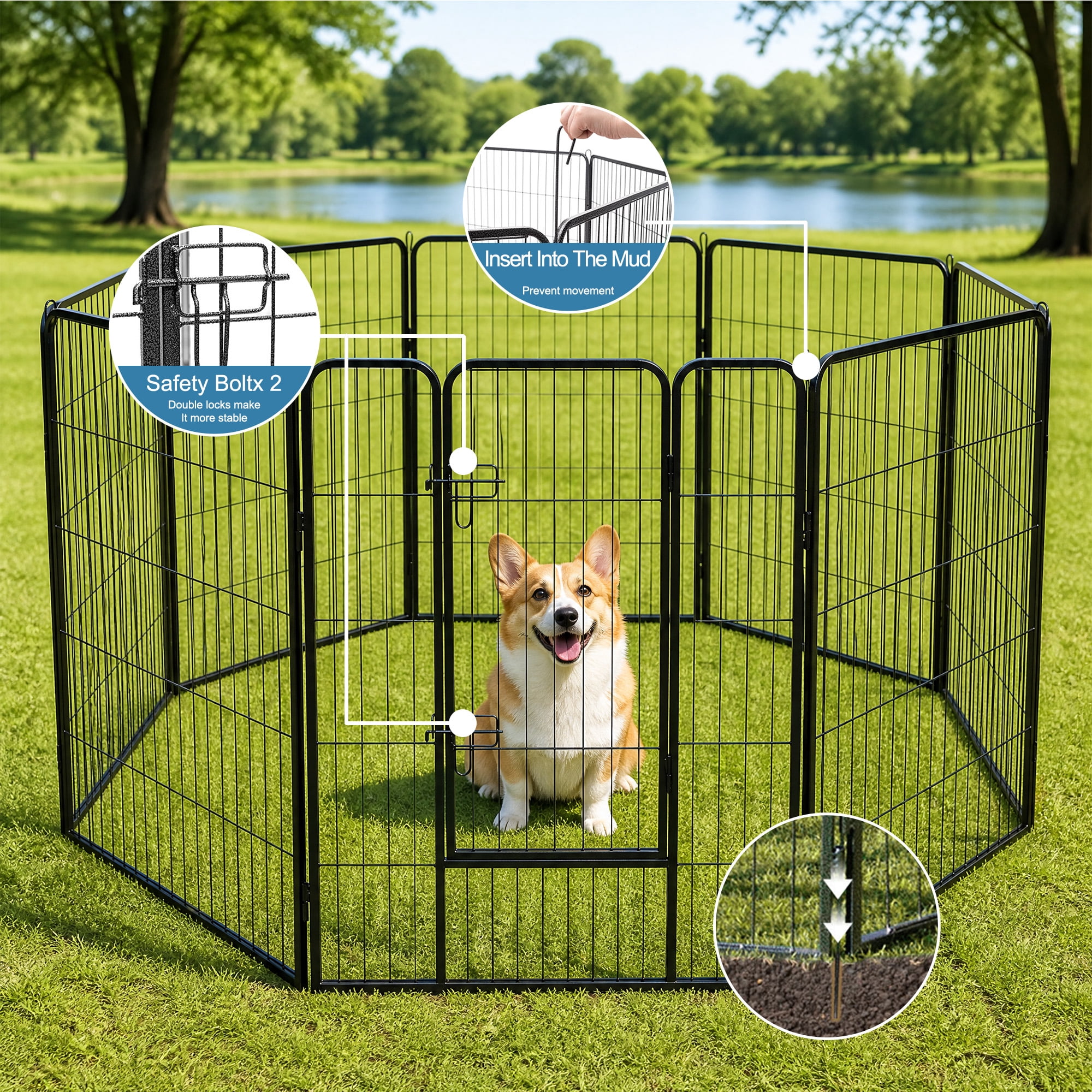 LIVIZA 8 Metal Panel Pet Gates, Dog Playpen, Portable Wire Play Pen for Pets, 40" Tall Fireplace Fence Playard, Black