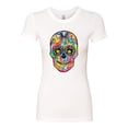 thumbnail image 2 of Wild Bobby Dean Russo Colorful Sugar Skull Streetwear Women Slim Fit Junior Tee, White, Medium, 2 of 5