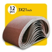 3x21 3 x 21 Inch Sanding Belt Pack 3 Inch x 21 Inch,12 Pcs(4 Each of 80 120 150 Grits) Aluminum Oxide for Sander
