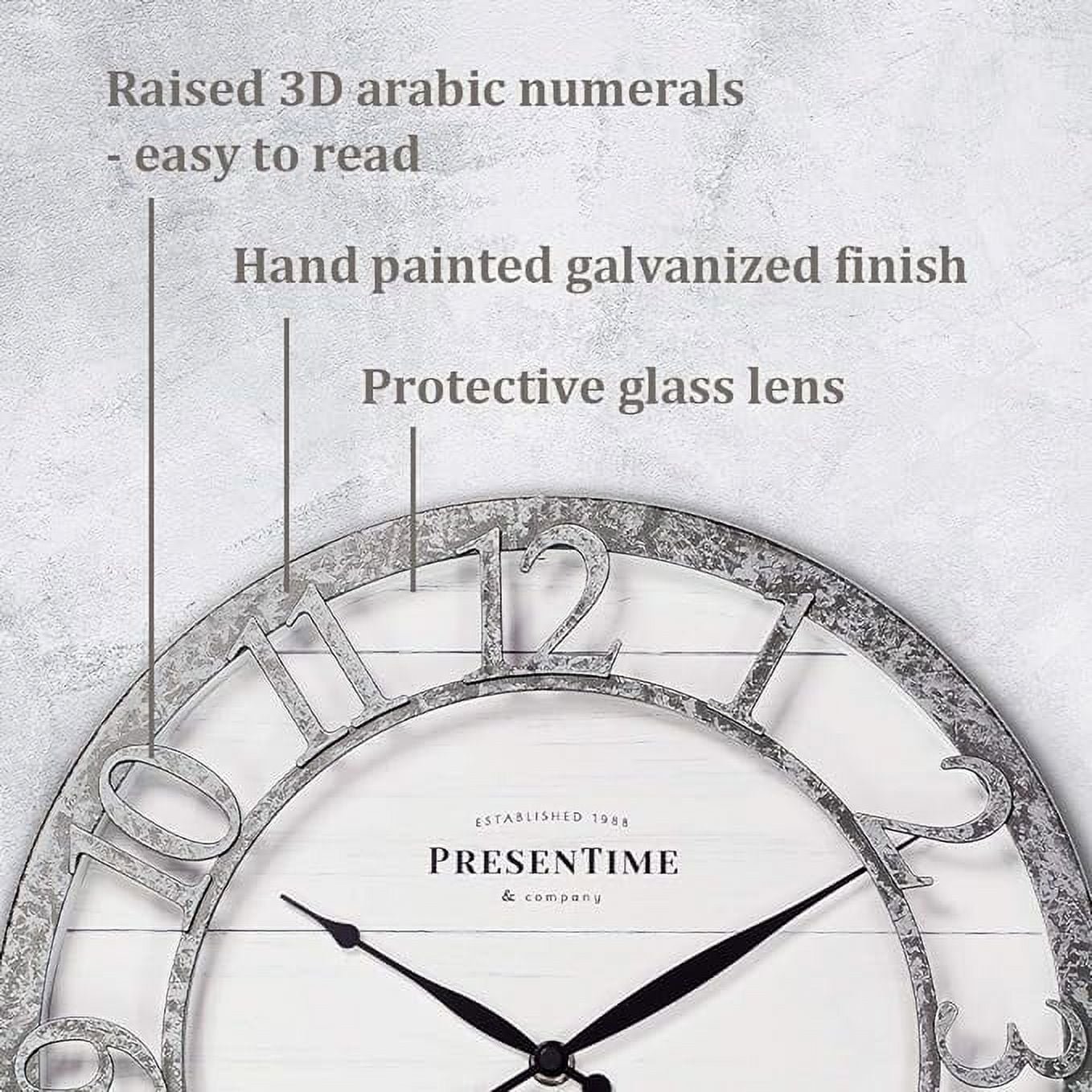 Presentime & Co 13" Farmhouse Series Wall Clock, Quartz Movement, Shiplap Style,Raised 3D Arabic Numeral, Galvanized Finish