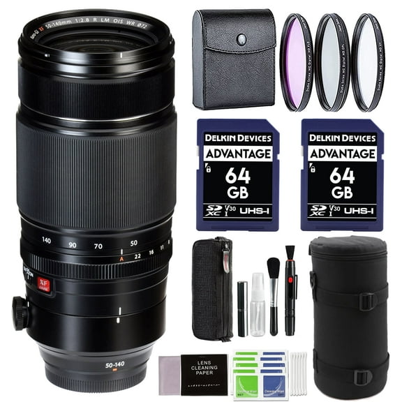 Fujifilm XF 50-140mm F2.8 R LM OIS WR Lens Bundle with 2X SD Memory Card, 3 PC Filter kit, Lens Case & More | Fuji 50-140mm f2.8 (USA Authorized - Fujifilm Warranty)