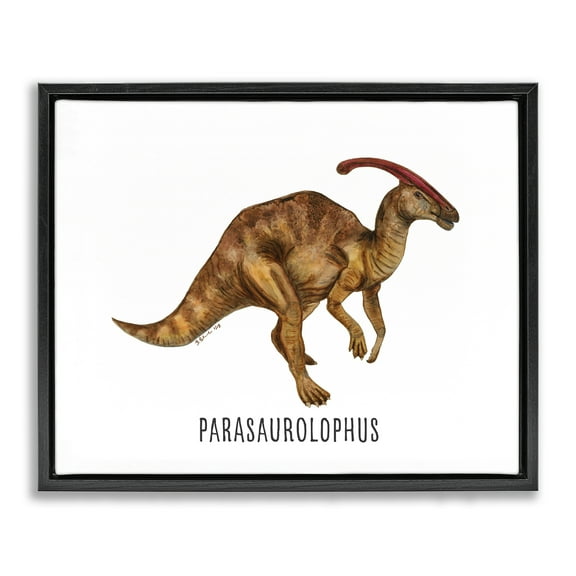 Stupell Industries Parasaurolophus Dinosaur Learning Animals Painting Black Floater Framed Canvas Art Print Wall Art, 21 x 17