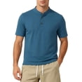 thumbnail image 3 of Men's Linen Shirt Summer Casual, Casual Button Down Shirt Breathable & Lightweight, Stand Collar Short Sleeve Solid Color Cotton Linen Blend, Quick Dry Relaxed Fit | Zenithor,Blue 3XL, 3 of 6