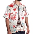 thumbnail image 2 of Eiffel Tower Valentine's Day Men's Short Sleeve Spread Collar Hawaiian Shirts, Casual Printed Button Down Summer Beach Tops, Unisex Men's Shirts, 2 of 6