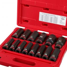 1 Set, Milwaukee 49-66-7014 Shockwave Impact 1/2" Drive Metric Deep 6Pt Socket 14Pc