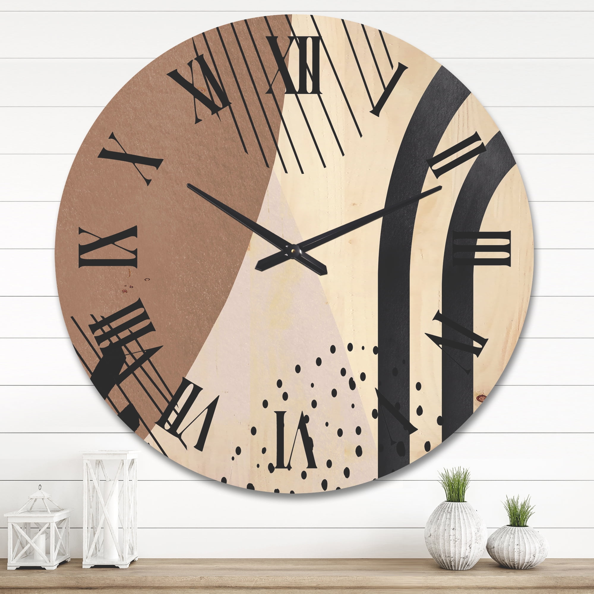 Designart 'Abstract Ivory Shapes and Shapes in Terracotta I' Modern Wood Wall Clock