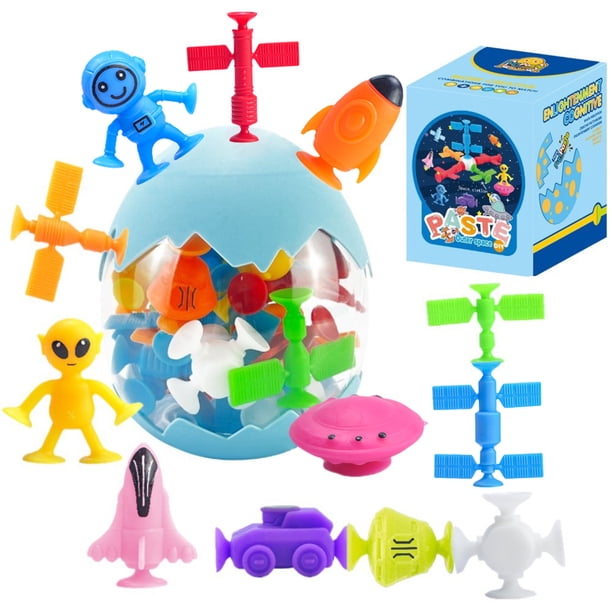 Juguetes de ventosa con almacenamiento de cáscara de huevo juguetes sensoriales Montessori para niños pequeños