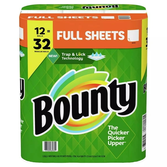 Bounty Full-Sheet Paper Towels, White (86 sheets/roll, 12 Count)