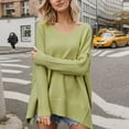 thumbnail image 5 of hotojiny Women's Oversized Sweaters V Neck Long Sleeve Casual Pullover Tops Loose Side Slit Fashion Knit Sweaters, 5 of 7