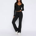 thumbnail image 2 of Conjunto de 2 piezas de manga larga para mujer: top con cuello en V y pantalones anchos, poliéster y spandex, tallas S-XL, 2 of 5