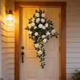 thumbnail image 4 of Guirnalda de rosas artificiales colgantes, arreglo floral artificial realista para decoración de pared, boda y jardín, rosas de tela realistas con hojas verdes naturales, flexible y maleable., 4 of 6