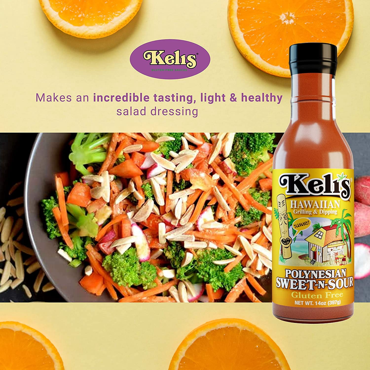 Keli's Sweet & Tangy Orange Sauce, Vegan Polynesian Sweet & Sour Soy Free Creamy Salad Dressing, Glazing and Dipping Sauce with a hint of Mustard. All Natural, Non GMO - 15oz (Pack of 2)