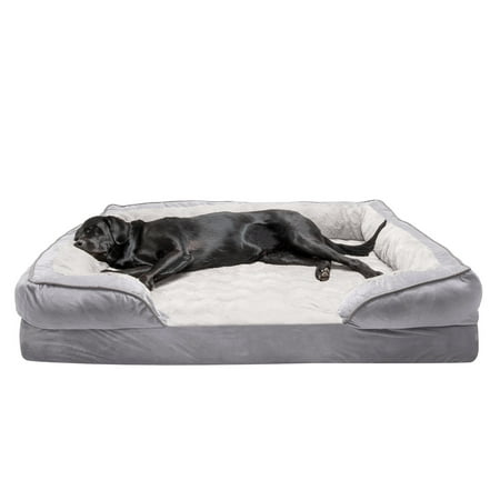UPC: 0842229119985 | FurHaven Pet Products Velvet Waves Perfect Comfort Cooling Gel Memory Foam Sofa-Style Pet Bed for Dogs & Cats – Granite Gray Jumbo Plus