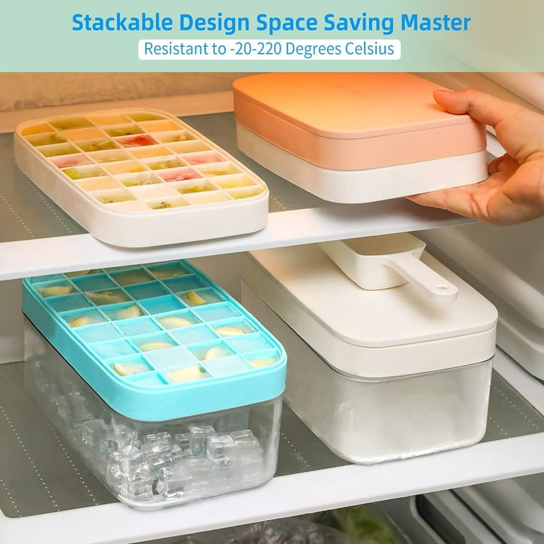 Ice Cube Trays with Lid and Bin - Silicone Ice Cube Tray for