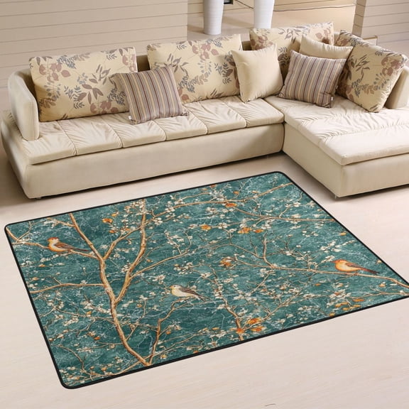Nature's Birds in Bloom Soft Polyester Area Rug 36''x24'', Non Slip, Memory Foam, Water Absorbent