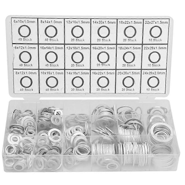 450pcs 18 Sizes Oil Drain Plug Aluminum Washer Gasket Assortment Set with Plastic Box