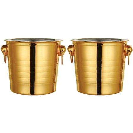 

2PC 3L Stainless Steel Ice Bucket Thick Head Ice Bucket Party Ice Bucket (Gold)