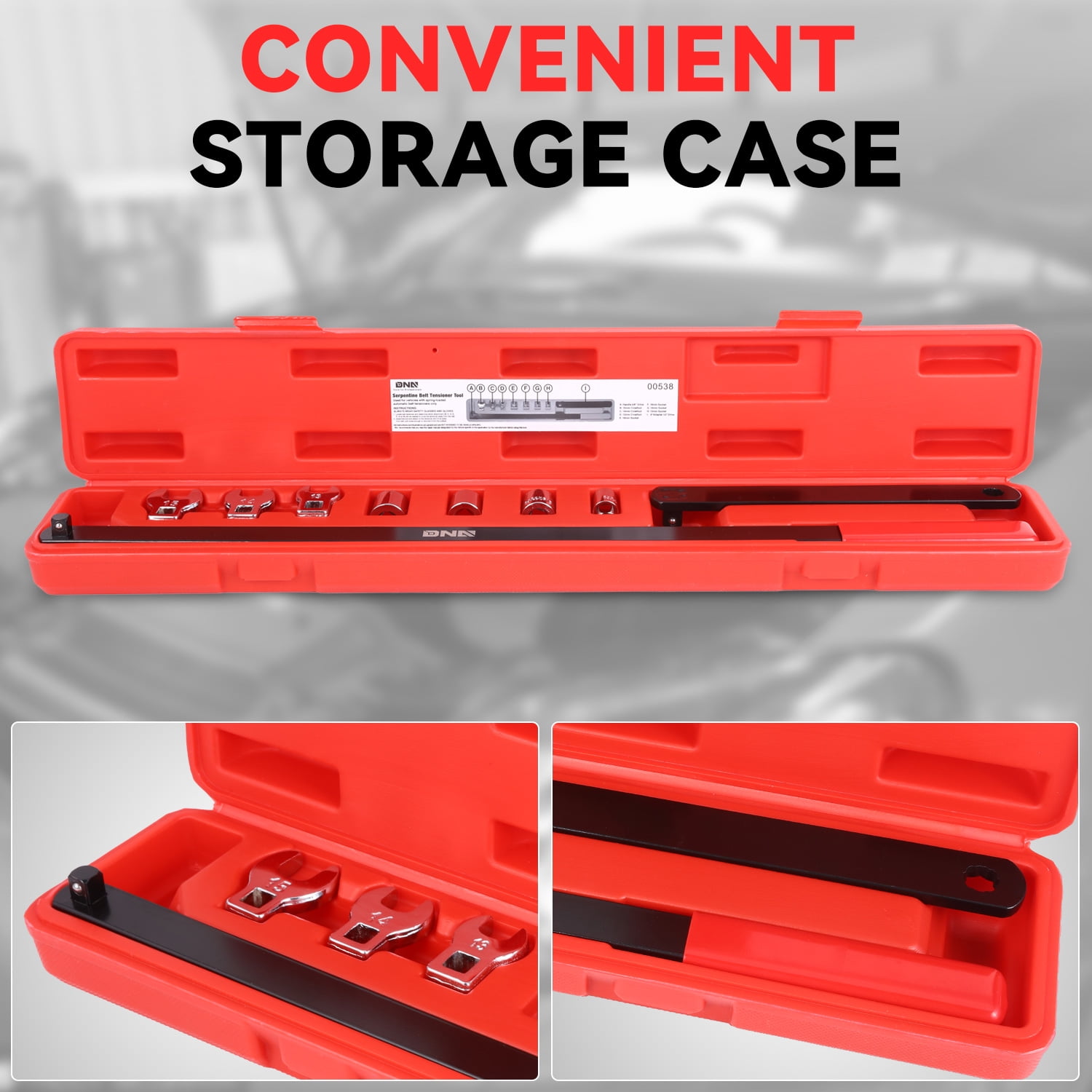 DNA Motoring 9Pcs 0.38" Pulley Wrench Installation Removal Serpentine Belt Tool Set w/ Case
