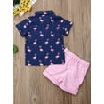 thumbnail image 4 of Hirigin Toddler Baby Boy Flamingo Short Sleeve Button Down Shirt  Casual Shorts Set Summer Outfits 1-6 Years Clothes, 4 of 8