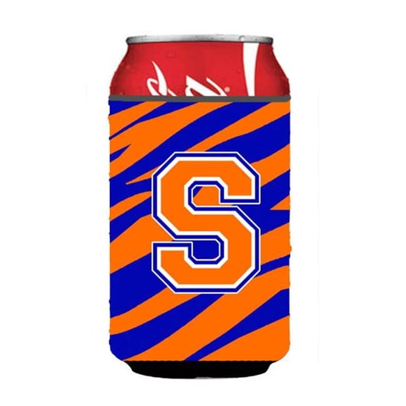 Letter S Initial Monogram - Tiger Stripe - Blue Orange Can Or Bottle  Hugger