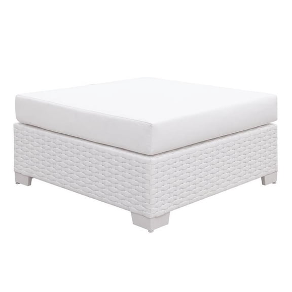 Furniture of America Arthur Contemporary Rattan Large Patio Ottoman in White
