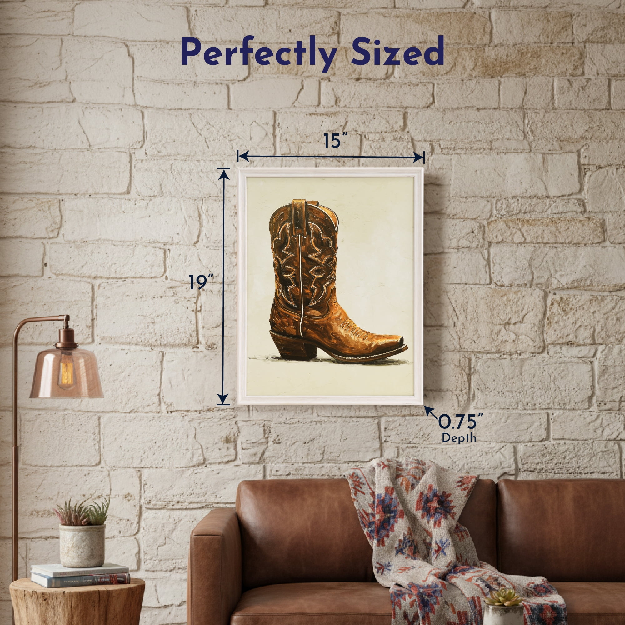 Crystal Art Gallery 15x19 Texas Cowboy Boot Embellished Wall Art Decor, Distressed White Framed Rustic Farmhouse Americana Western Home Wall Decor