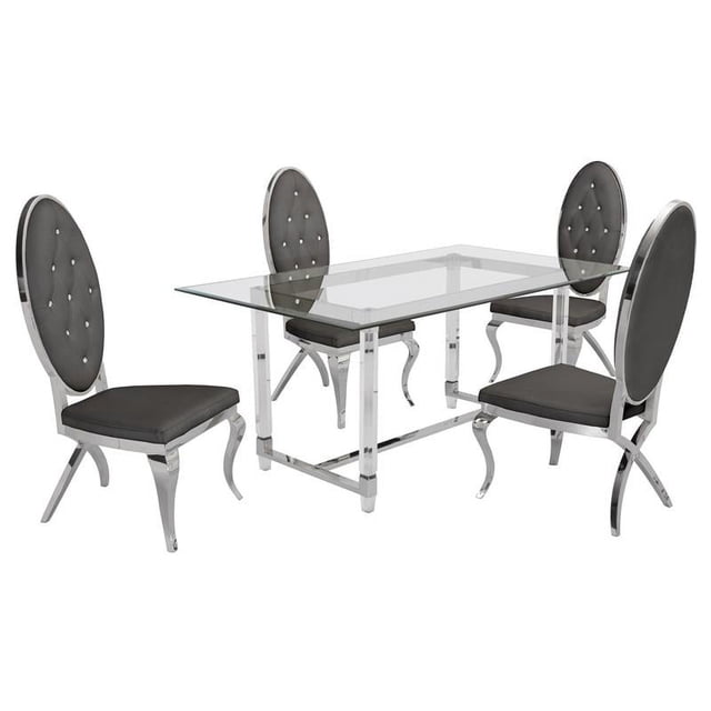 5pc. 68 "x 40" Ensemble de Dînette en Verre avec 4 Chaises et Acier Inoxydable Argenté