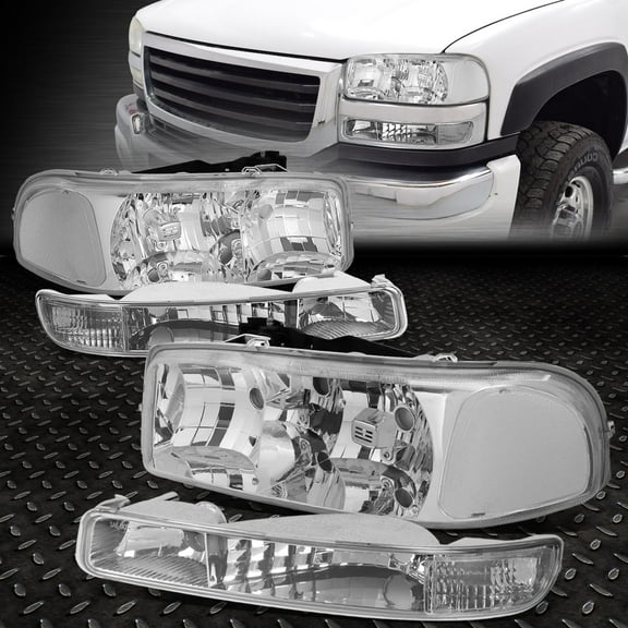 NUVISION for 99-07 GMC Sierra Yukon XL Chrome Housing Clear Corner Headlight Bumper Lamps