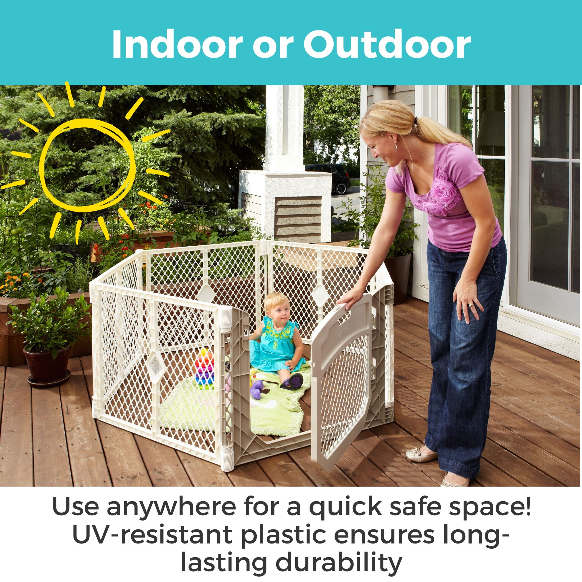 Toddleroo by North States Superyard Ultimate Baby Playpen Gate, 26" Tall, 6 Panels, Ivory-Linen