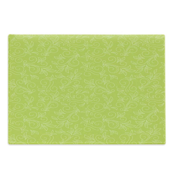 Green Leaf Cutting Board, Abstract Doodle Style Floral Pattern Curly Branches and Dots Botanical, Decorative Tempered Glass Cutting and Serving Board, Large Size, Yellow Green White, by Ambesonne