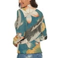 thumbnail image 3 of Koi Fish Lotus Vintage Women's Turtleneck Sweater Long Sleeve Ribbed Fitted Turtle Neck Casual Fall Winter Collection Top S, 3 of 4