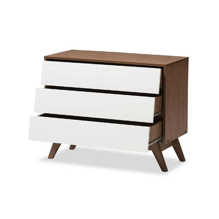 Baxton Studio Hildon Mid-Century Modern White and Walnut Wood 3-Drawer Storage Chest Baxton Studio Hildon Mid-Century Modern White and Walnut Wood 3-Drawer Storage Chest