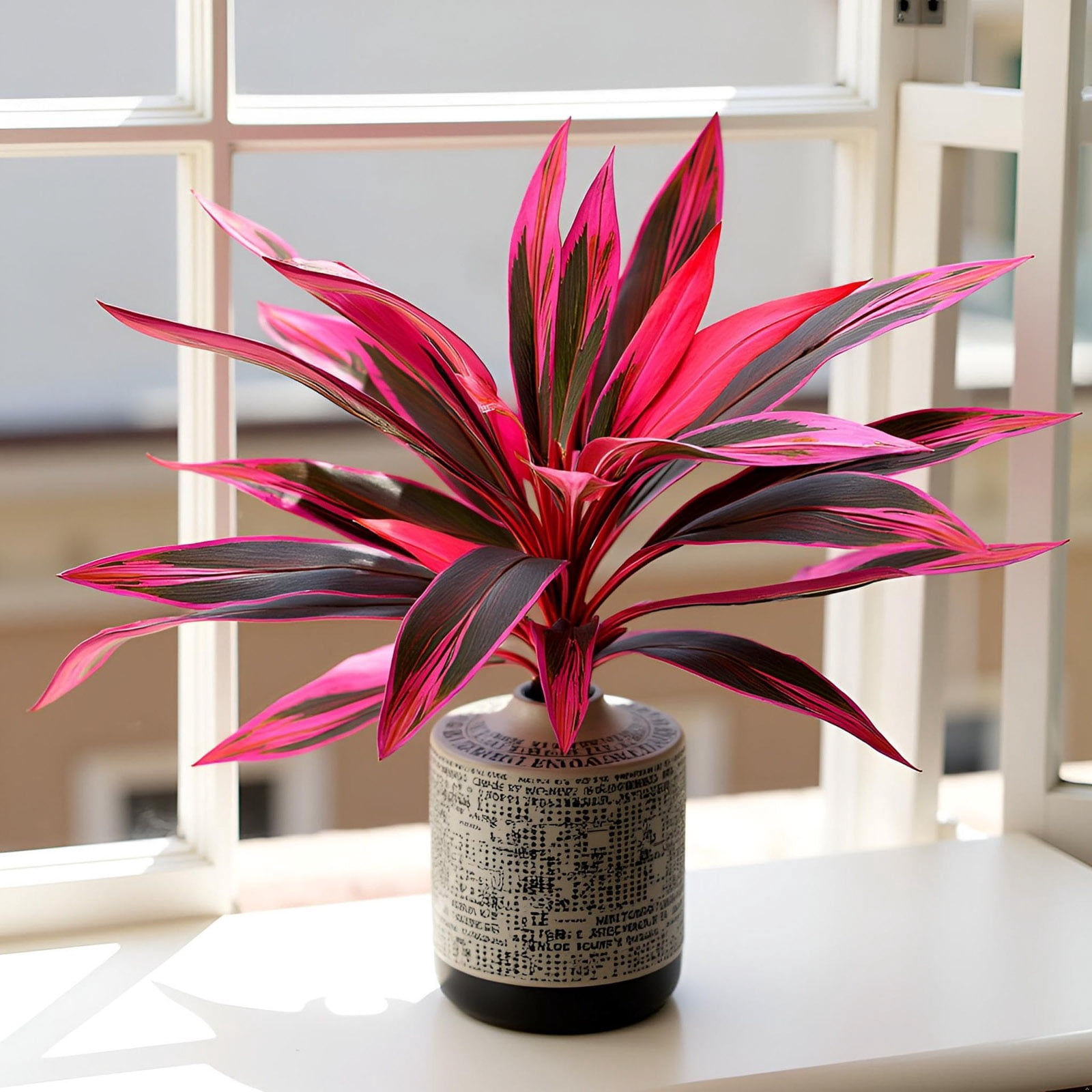 5Pcs Artificial Cordyline Red Plant, Artificial Plants Indoor, Fake Dracaena Plants Indoor Outdoor, 21.65in Realistic Faux Silk Plants for Home Office Decoration