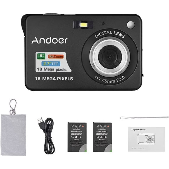 Andoer 18M 720P HD Digital Camera Video Camcorder with 2pcs Rechargeable ies 8X Digital Zoom Anti-Shake 2.7inch