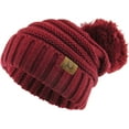 thumbnail image 1 of Chunk Pom Pom Cable Knit Ribbed Beanie, 1 of 4