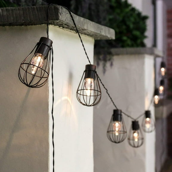 LINLIN Outdoor Solar String Lights, 10LED Metal Lantern Solar Garden String Light Waterproof Ambience Decorative Light Vintage Bulb String Lights for Café,Yard
